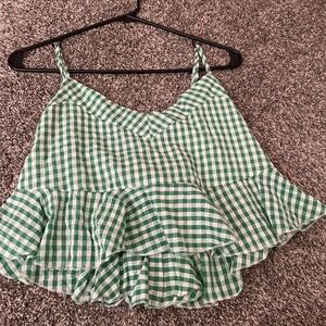 Altar'd State Green Checkered Ruffle Camisole